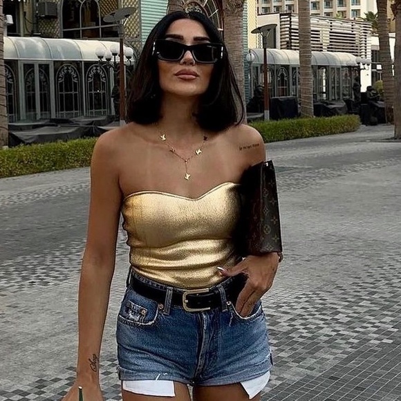 Zara Gold KNIT BUSTIER TOP - Picture 3 of 16